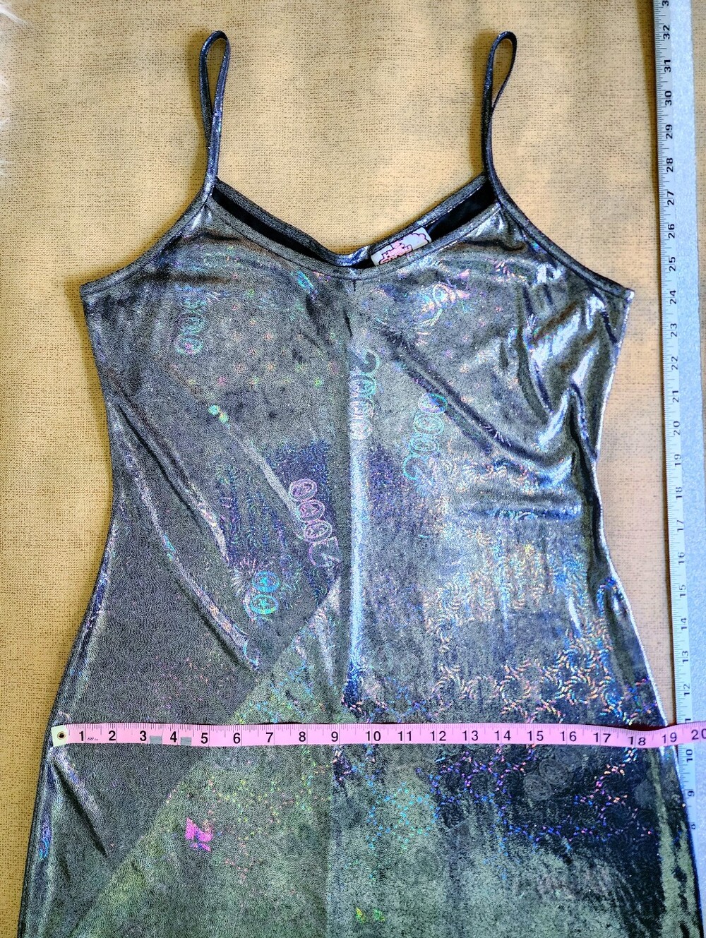 Vintage Y2K Hairspray Metallic Silver Holographic Millennium Party Slip Dress - Picture 5 of 13